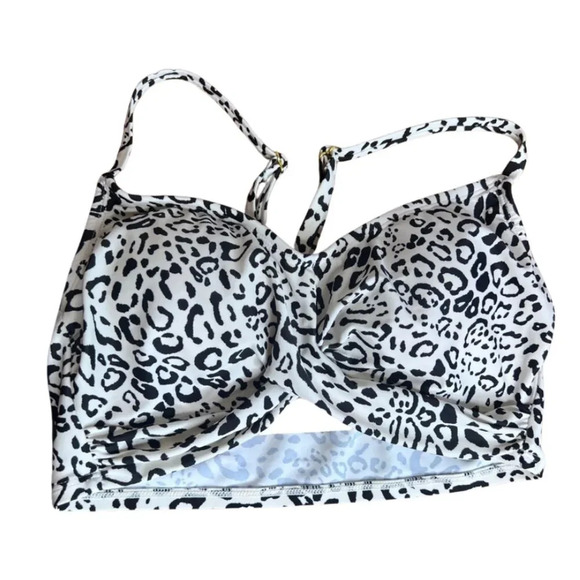 Kona Sol NWT White Leopard‎ Print Racerback Twist Middle Bikini Top Size SM(4-6) - Picture 1 of 10